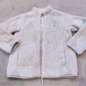 Cream Puffer Jacket with Full Zip and Plush Texture